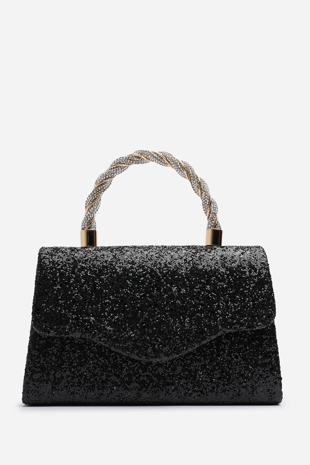 Pluie Black Glitter Evening Bag With Braided Top Handle