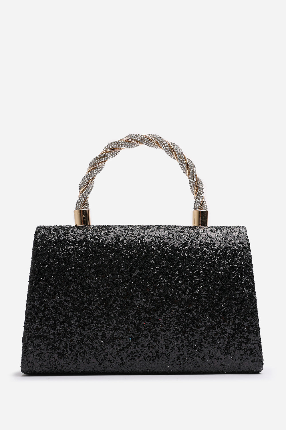 Pluie Black Glitter Evening Bag With Braided Top Handle