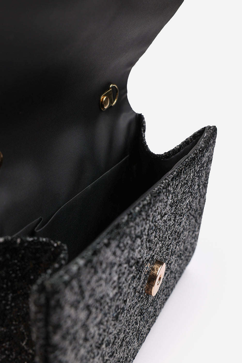 Pluie Black Glitter Evening Bag With Braided Top Handle