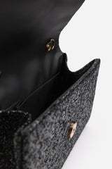Pluie Black Glitter Evening Bag With Braided Top Handle