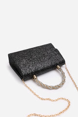 Pluie Black Glitter Evening Bag With Braided Top Handle