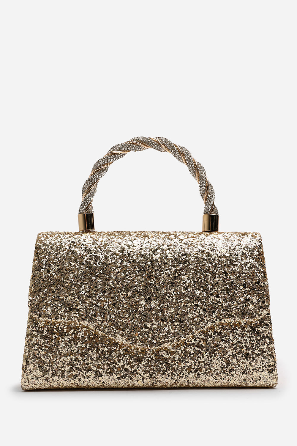 Pluie Gold Glitter Evening Bag With Braided Top Handle