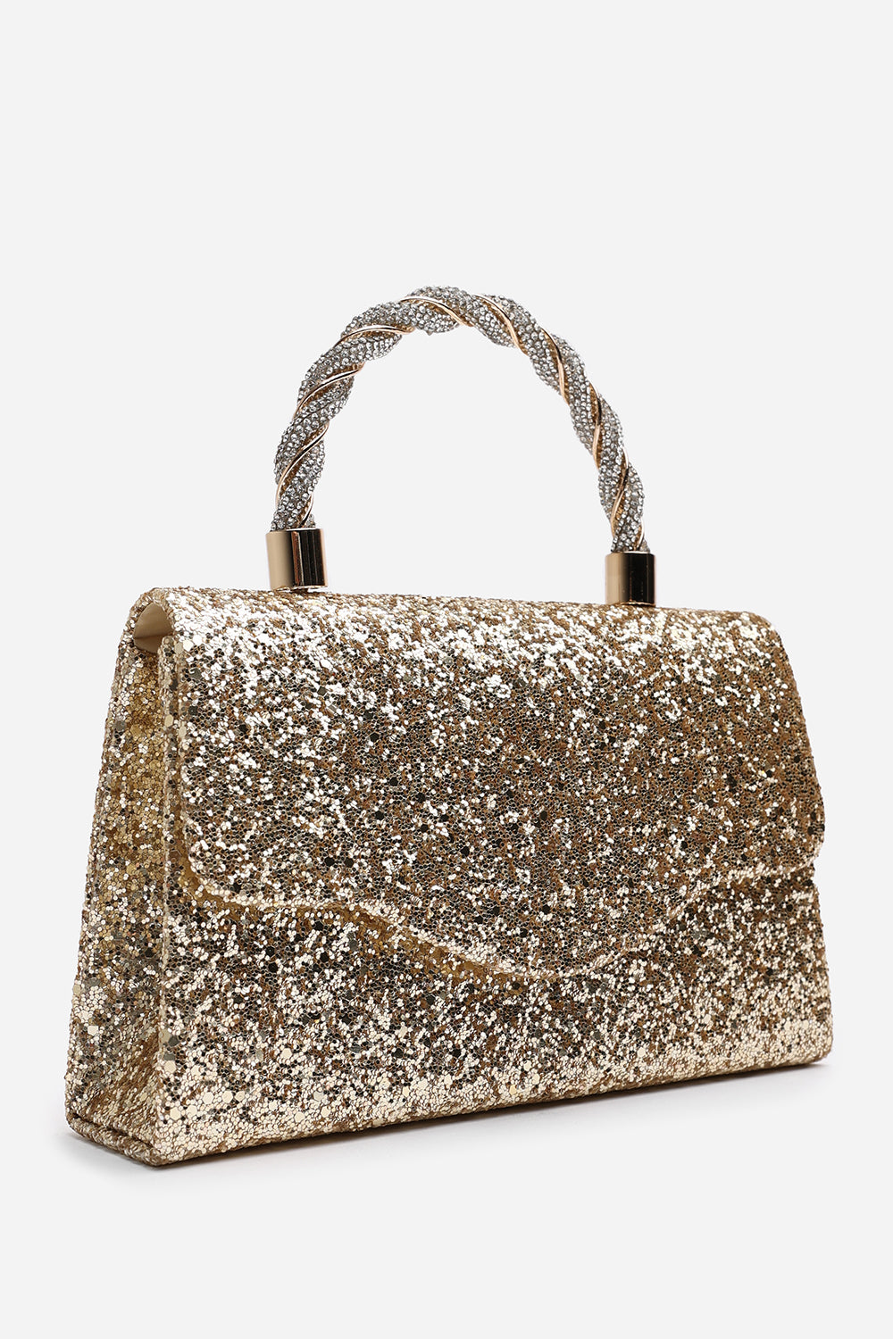 Pluie Gold Glitter Evening Bag With Braided Top Handle