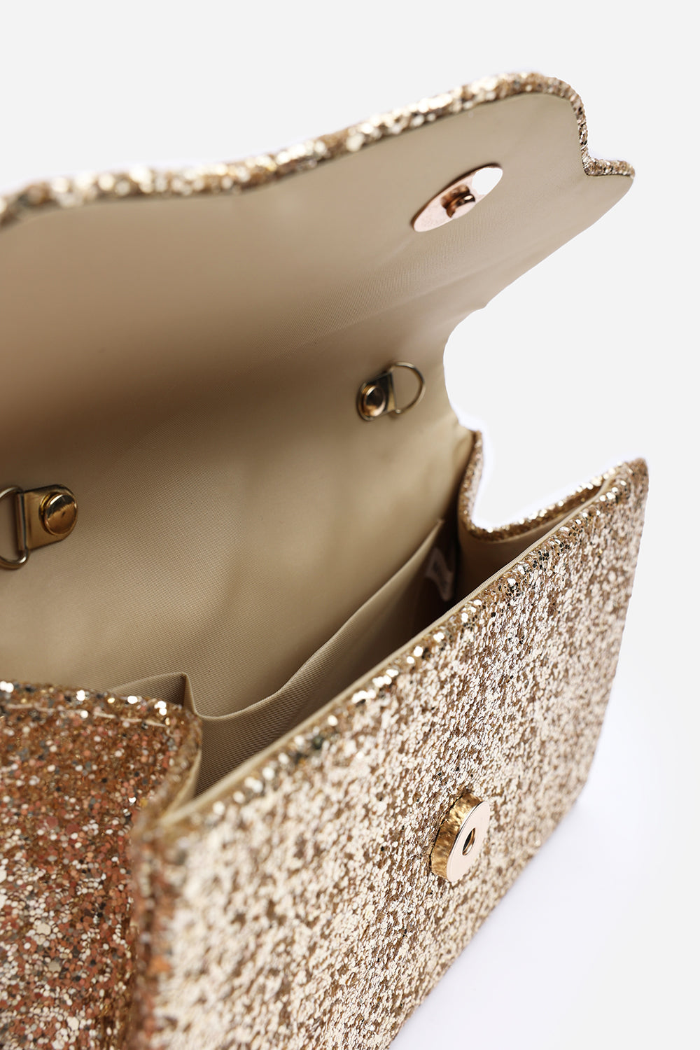 Pluie Gold Glitter Evening Bag With Braided Top Handle