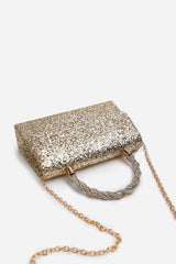 Pluie Gold Glitter Evening Bag With Braided Top Handle