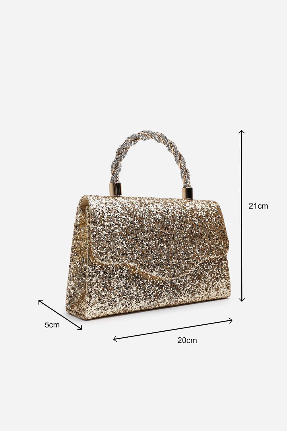 Pluie Gold Glitter Evening Bag With Braided Top Handle