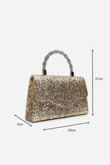 Pluie Gold Glitter Evening Bag With Braided Top Handle
