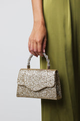 Pluie Gold Glitter Evening Bag With Braided Top Handle