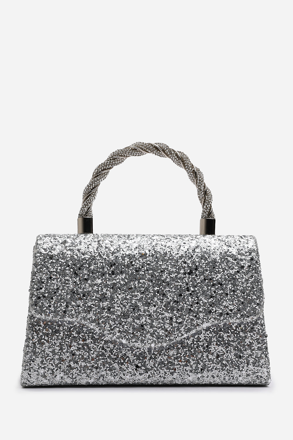 Pluie Silver Glitter Evening Bag With Braided Top Handle