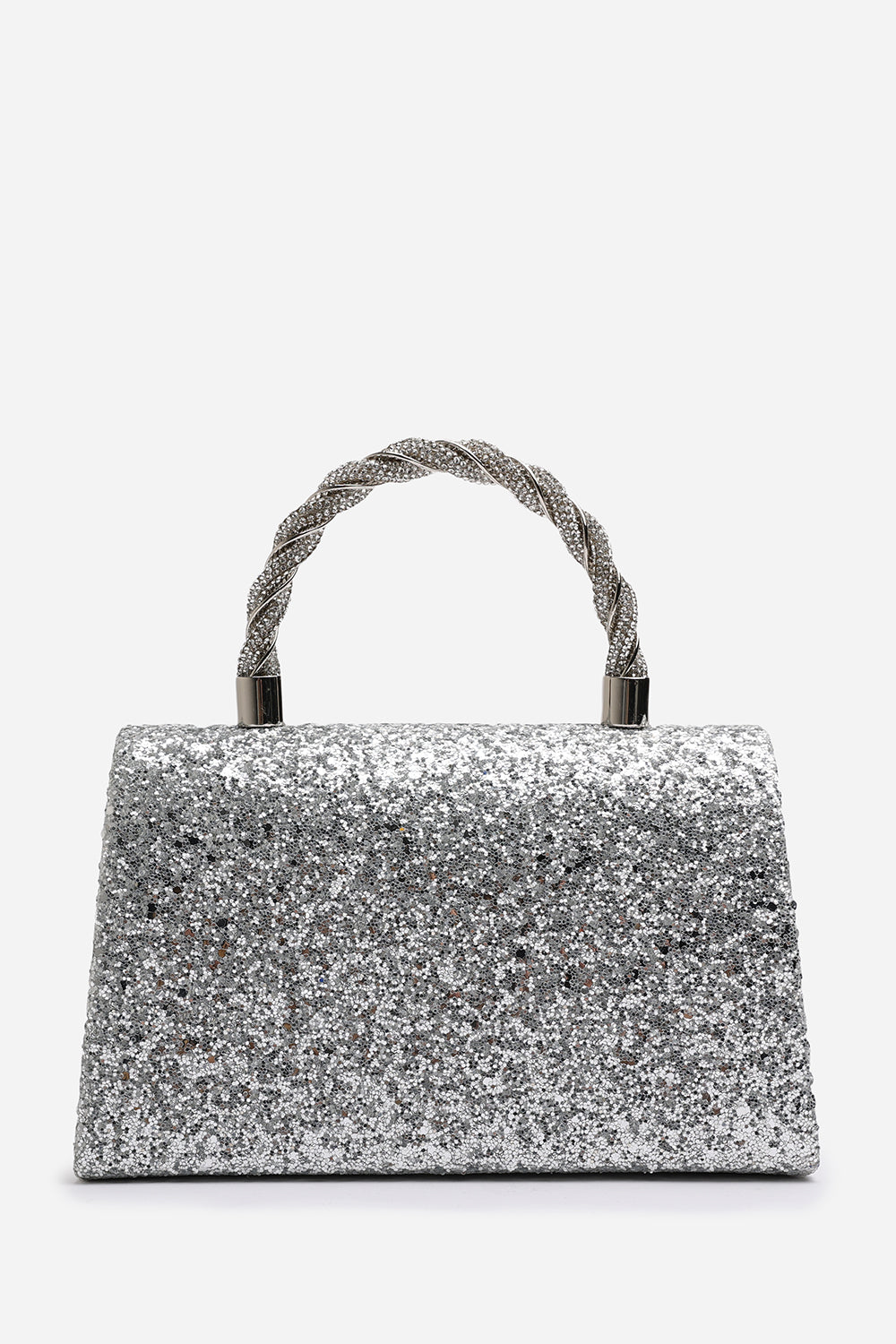 Pluie Silver Glitter Evening Bag With Braided Top Handle