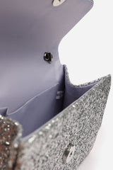 Pluie Silver Glitter Evening Bag With Braided Top Handle
