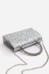 Pluie Silver Glitter Evening Bag With Braided Top Handle