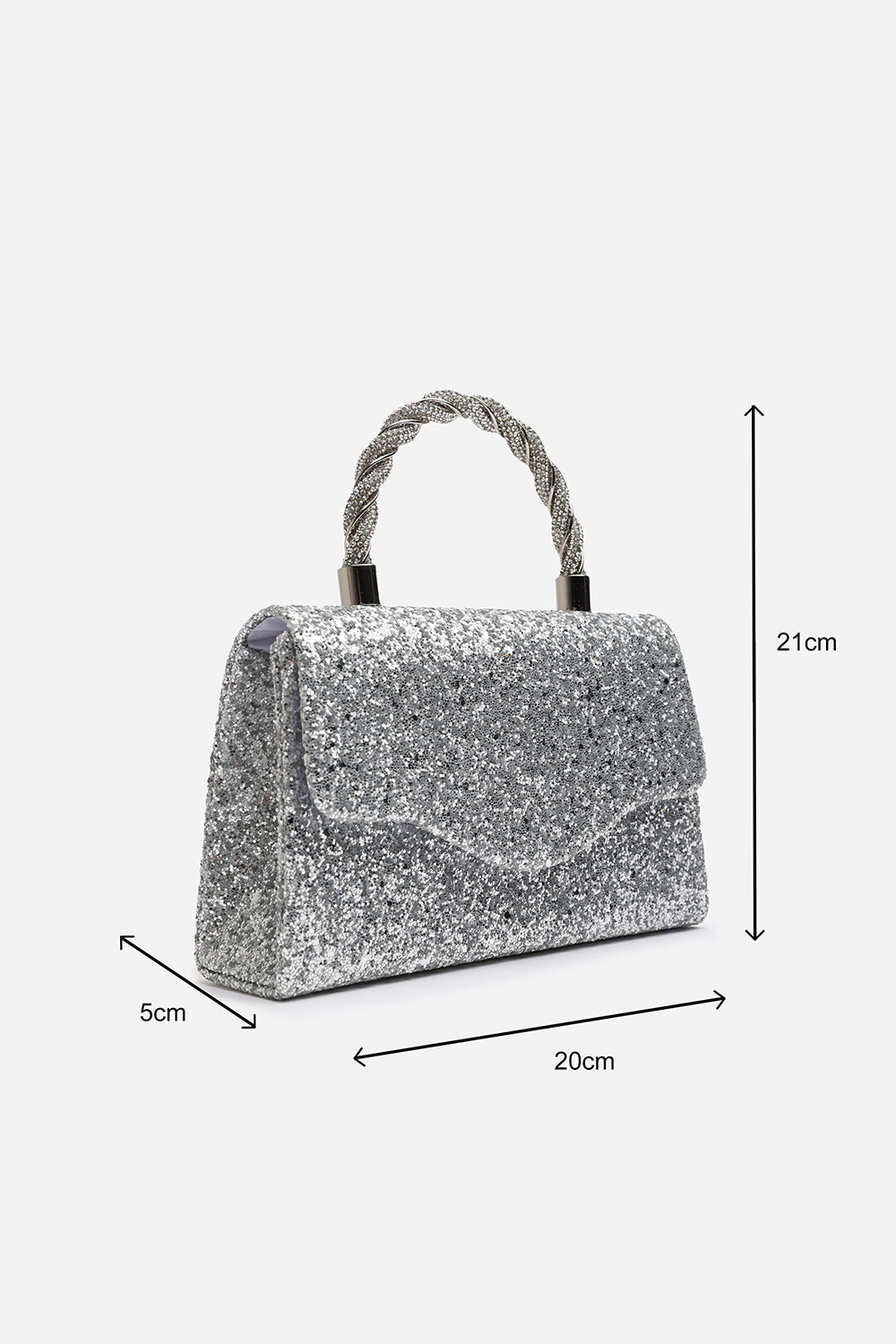 Pluie Silver Glitter Evening Bag With Braided Top Handle