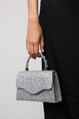 Pluie Silver Glitter Evening Bag With Braided Top Handle
