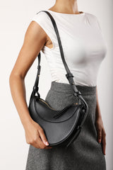 Envie Crescent Faux Leather Shoulder Bag in Black