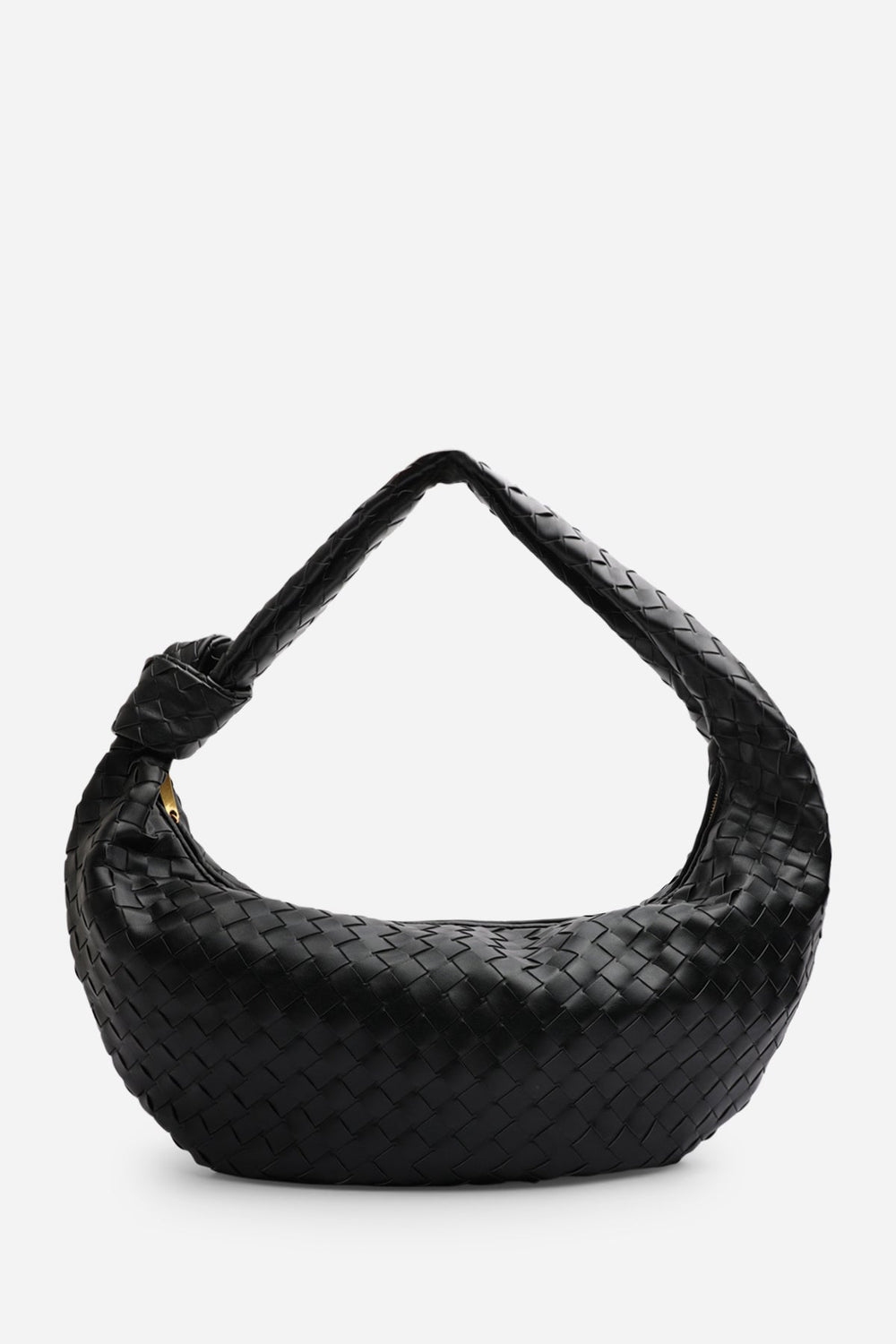 Aqua Knotted Strap Woven Shoulder Bag In Black Faux Leather