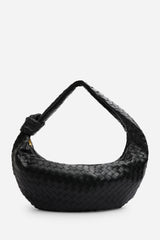Aqua Knotted Strap Woven Shoulder Bag In Black Faux Leather