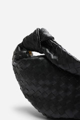 Aqua Knotted Strap Woven Shoulder Bag In Black Faux Leather