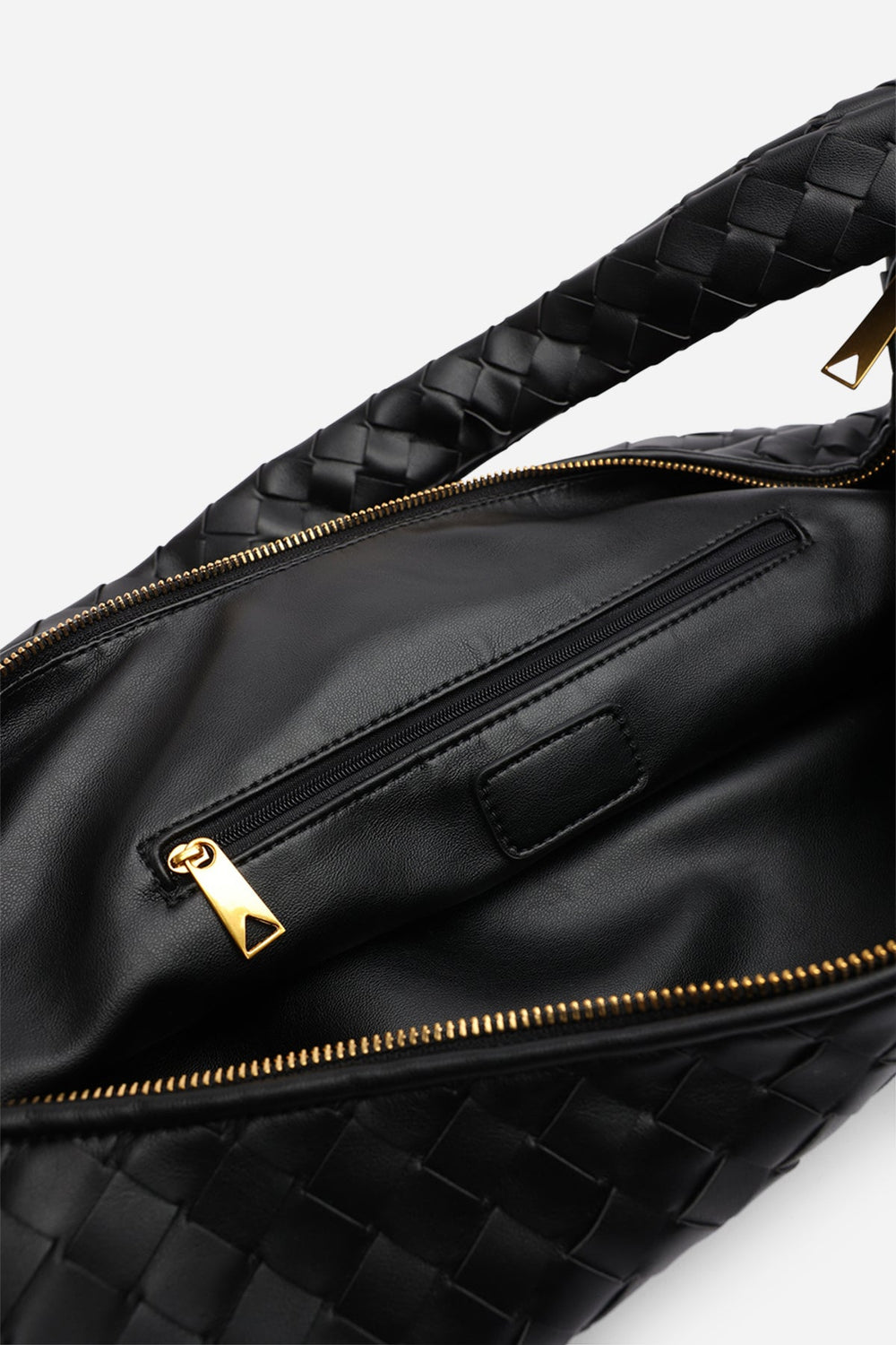 Aqua Knotted Strap Woven Shoulder Bag In Black Faux Leather