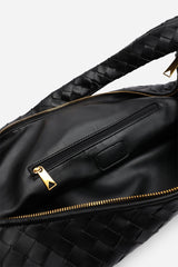 Aqua Knotted Strap Woven Shoulder Bag In Black Faux Leather