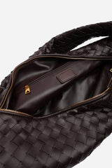 Aqua Knotted Strap Woven Shoulder Bag In Dark Brown Faux Leather