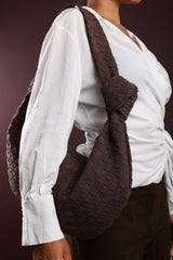 Aqua Knotted Strap Woven Shoulder Bag In Dark Brown Faux Suede