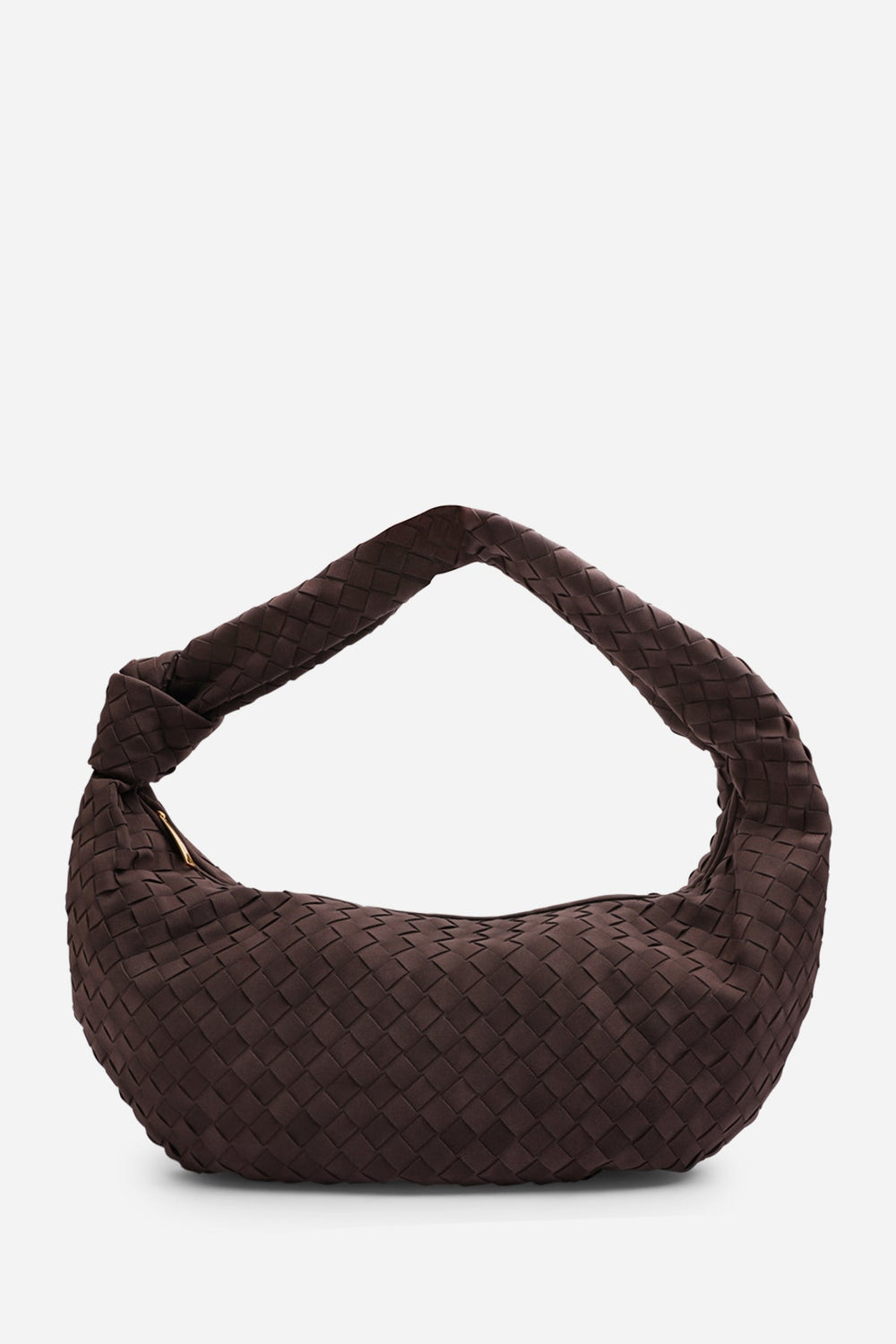 Aqua Knotted Strap Woven Shoulder Bag In Dark Brown Faux Suede