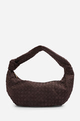 Aqua Knotted Strap Woven Shoulder Bag In Dark Brown Faux Suede