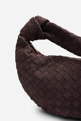 Aqua Knotted Strap Woven Shoulder Bag In Dark Brown Faux Suede