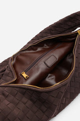 Aqua Knotted Strap Woven Shoulder Bag In Dark Brown Faux Suede