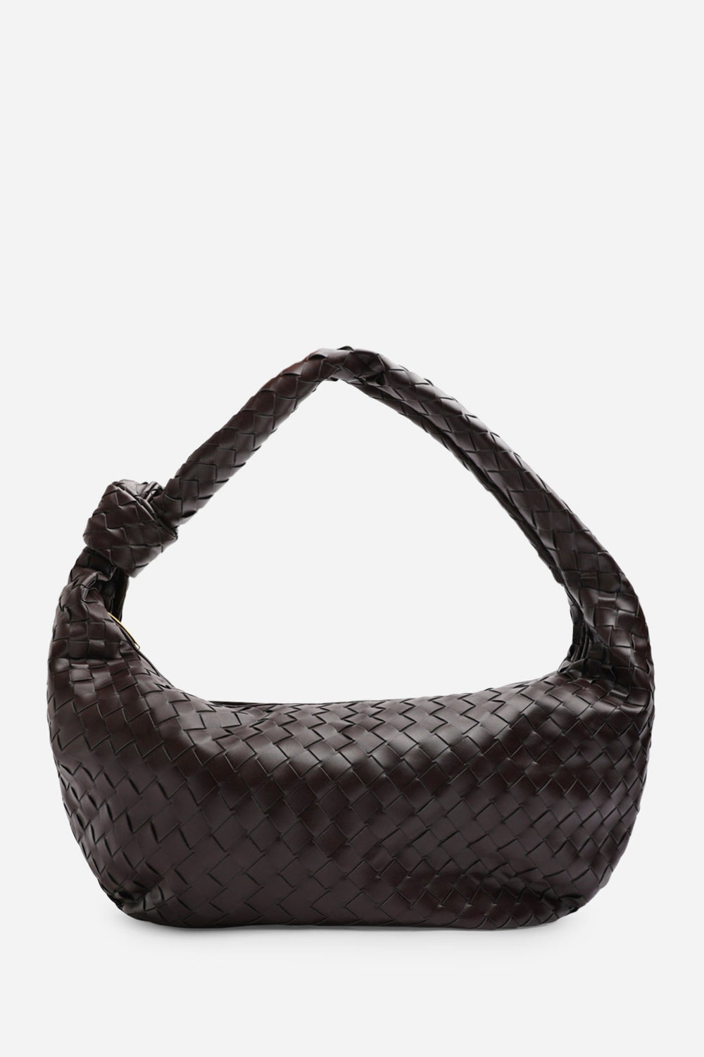 Aqua Knotted Strap Woven Shoulder Bag In Dark Brown Faux Leather
