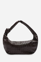 Aqua Knotted Strap Woven Shoulder Bag In Dark Brown Faux Leather