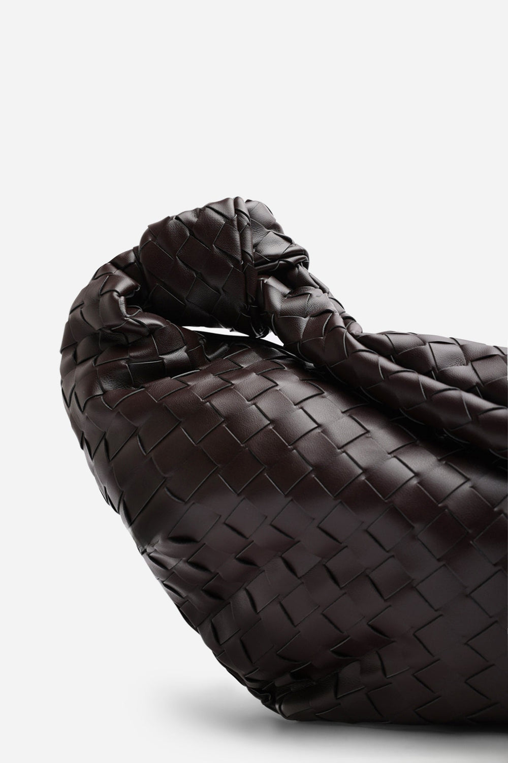 Aqua Knotted Strap Woven Shoulder Bag In Dark Brown Faux Leather