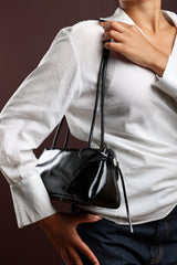 Bay Glossy Black Patent Handheld Shoulder Bag