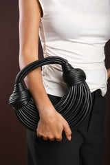 Blossom Curved Black Metallic Shoulder Bag