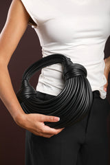 Blossom Curved Black Metallic Shoulder Bag