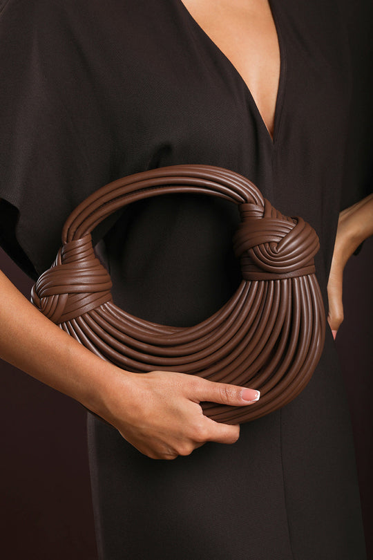 Blossom Curved Dark Brown Metallic Shoulder Bag