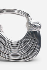 Blossom Curved Silver Metallic Shoulder Bag