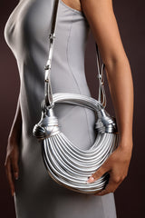 Blossom Curved Silver Metallic Shoulder Bag