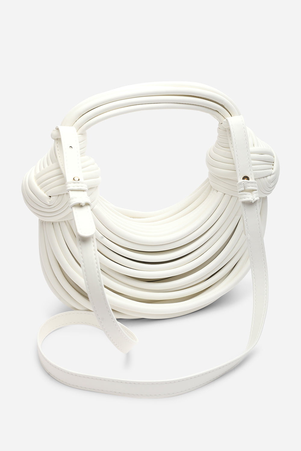 Blossom Curved White Metallic Shoulder Bag