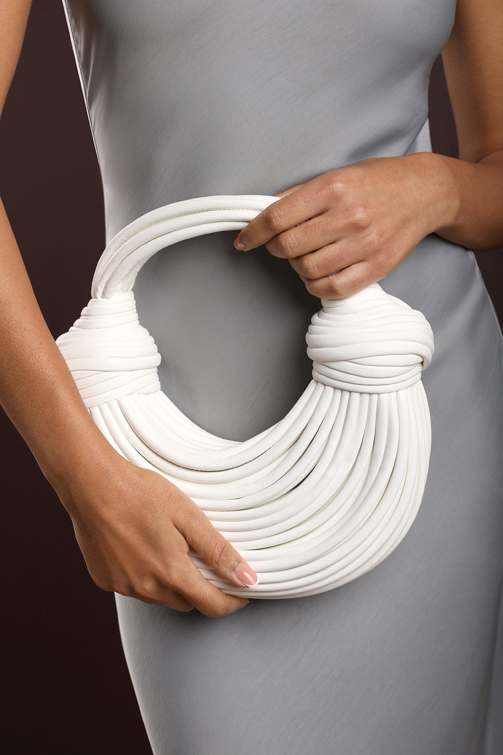 Blossom Curved White Metallic Shoulder Bag