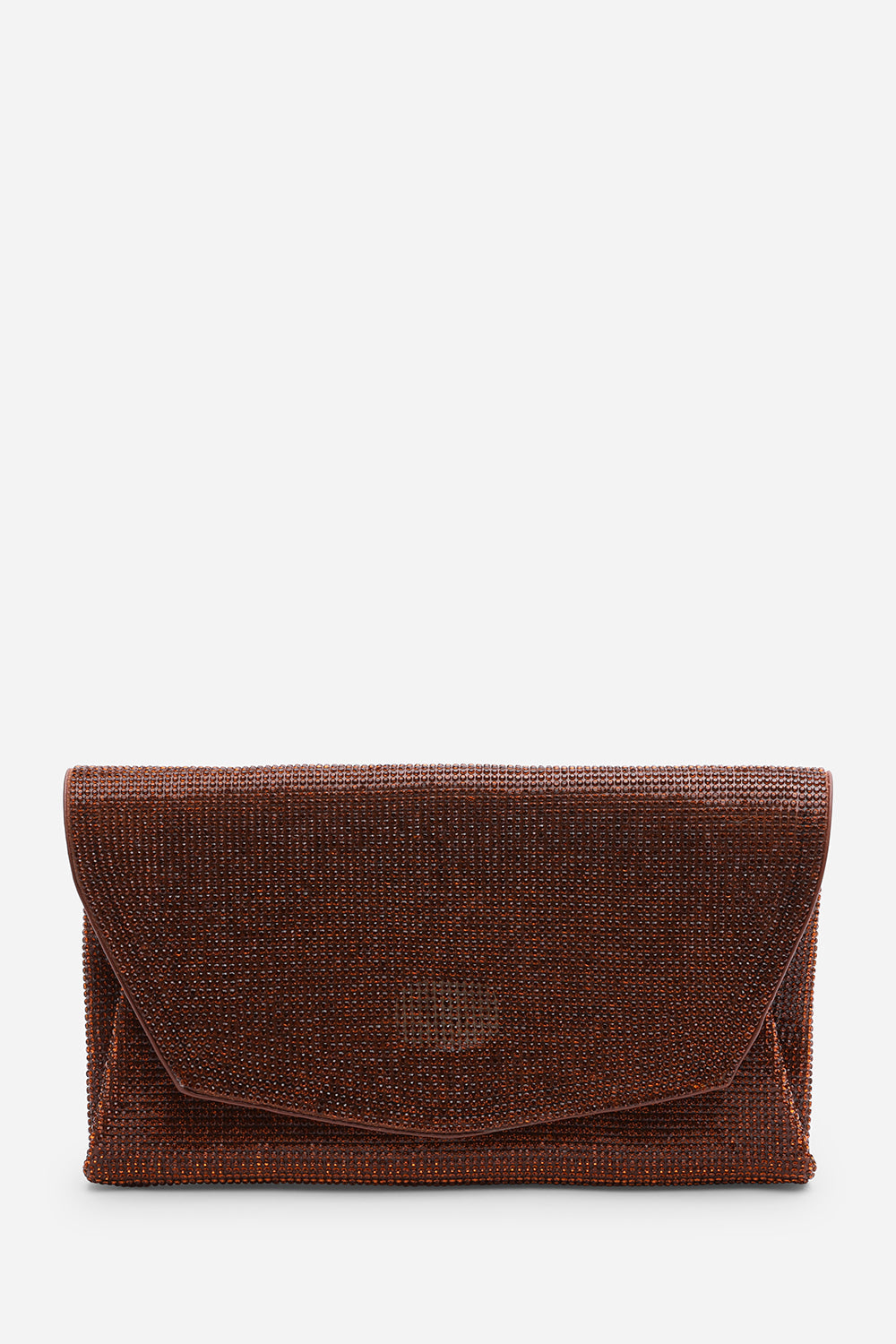 Latte Dark Brown Shimmering Textured Envelope Crossbody Bag with Chain