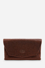 Latte Dark Brown Shimmering Textured Envelope Crossbody Bag with Chain