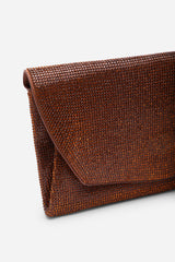 Latte Dark Brown Shimmering Textured Envelope Crossbody Bag with Chain