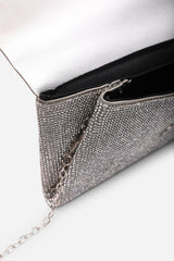Latte Silver Shimmering Textured Envelope Crossbody Bag with Chain