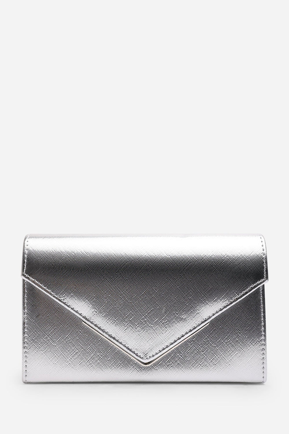 Linen Silver Metallic Faux Leather Clutch Bag