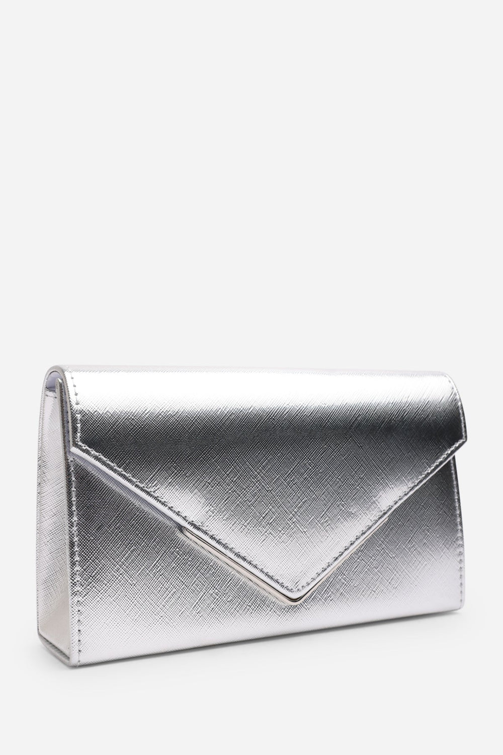 Linen Silver Metallic Faux Leather Clutch Bag
