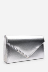 Linen Silver Metallic Faux Leather Clutch Bag