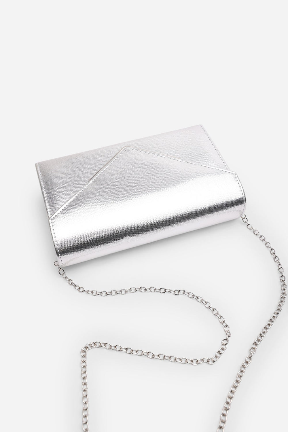 Linen Silver Metallic Faux Leather Clutch Bag