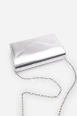 Linen Silver Metallic Faux Leather Clutch Bag